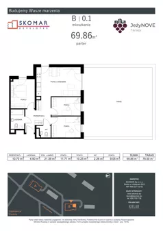 4 pokoje, mieszkanie 69,86 m², parter, oferta nr B0_1, JeżyNOVE Tarasy, Ząbkowice Śląskie, ul. Jeżynowa