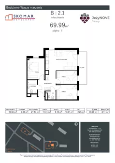 4 pokoje, mieszkanie 69,99 m², piętro 2, oferta nr B2_1, JeżyNOVE Tarasy, Ząbkowice Śląskie, ul. Jeżynowa