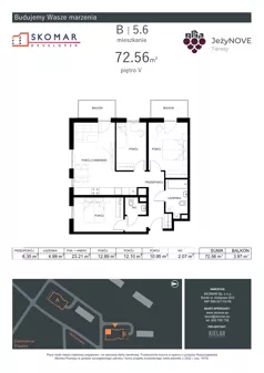 4 pokoje, mieszkanie 72,56 m², piętro 5, oferta nr B5_6, JeżyNOVE Tarasy, Ząbkowice Śląskie, ul. Jeżynowa