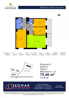 4 pokoje, mieszkanie 75,39 m², piętro 1, oferta nr A1_13, Osiedle Wiosenne, Kłodzko, ul. Zimowa