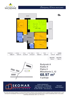 4 pokoje, mieszkanie 69,03 m², piętro 2, oferta nr A2_12, Osiedle Wiosenne, Kłodzko, ul. Zimowa
