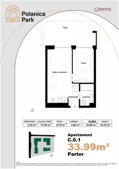 2 pokoje, apartament inwestycyjny 33,99 m², parter, oferta nr 0.1, Polanica Park Apartamenty - etap III, Polanica-Zdrój, ul. Zdrojowa