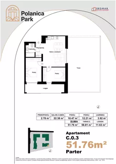 3 pokoje, apartament inwestycyjny 51,76 m², parter, oferta nr 0.3, Polanica Park Apartamenty - etap III, Polanica-Zdrój, ul. Zdrojowa