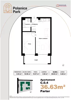 2 pokoje, apartament inwestycyjny 36,63 m², parter, oferta nr 0.4, Polanica Park Apartamenty - etap III, Polanica-Zdrój, ul. Zdrojowa