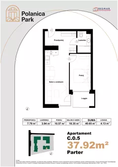 2 pokoje, apartament inwestycyjny 37,92 m², parter, oferta nr 0.5, Polanica Park Apartamenty - etap III, Polanica-Zdrój, ul. Zdrojowa