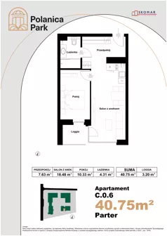 2 pokoje, apartament inwestycyjny 40,75 m², parter, oferta nr 0.6, Polanica Park Apartamenty - etap III, Polanica-Zdrój, ul. Zdrojowa