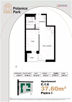 2 pokoje, apartament inwestycyjny 37,60 m², piętro 1, oferta nr 1.6, Polanica Park Apartamenty - etap III, Polanica-Zdrój, ul. Zdrojowa