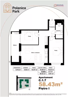 3 pokoje, apartament inwestycyjny 58,43 m², piętro 1, oferta nr 1.7, Polanica Park Apartamenty - etap III, Polanica-Zdrój, ul. Zdrojowa