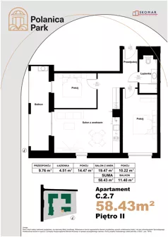3 pokoje, apartament inwestycyjny 58,43 m², piętro 2, oferta nr 2.7, Polanica Park Apartamenty - etap III, Polanica-Zdrój, ul. Zdrojowa