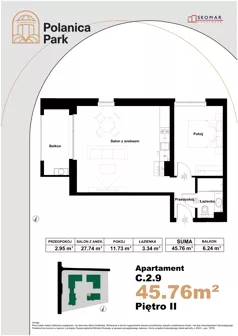 2 pokoje, apartament inwestycyjny 45,76 m², piętro 2, oferta nr 2.9, Polanica Park Apartamenty - etap III, Polanica-Zdrój, ul. Zdrojowa