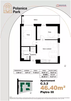 3 pokoje, apartament inwestycyjny 46,40 m², piętro 3, oferta nr 3.2, Polanica Park Apartamenty - etap III, Polanica-Zdrój, ul. Zdrojowa