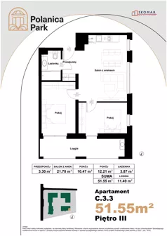 3 pokoje, apartament inwestycyjny 51,55 m², piętro 3, oferta nr 3.3, Polanica Park Apartamenty - etap III, Polanica-Zdrój, ul. Zdrojowa