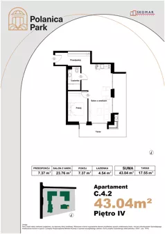 2 pokoje, apartament inwestycyjny 43,04 m², piętro 4, oferta nr 4.2, Polanica Park Apartamenty - etap III, Polanica-Zdrój, ul. Zdrojowa