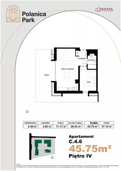 2 pokoje, apartament inwestycyjny 45,75 m², piętro 4, oferta nr 4.6, Polanica Park Apartamenty - etap III, Polanica-Zdrój, ul. Zdrojowa