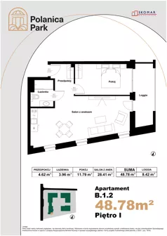 2 pokoje, apartament inwestycyjny 48,78 m², piętro 1, oferta nr B_1_2, Polanica Park Apartamenty - etap II, Polanica-Zdrój, ul. Zdrojowa