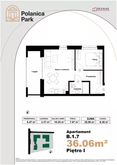 2 pokoje, apartament inwestycyjny 36,06 m², piętro 1, oferta nr B_1_7, Polanica Park Apartamenty - etap II, Polanica-Zdrój, ul. Zdrojowa