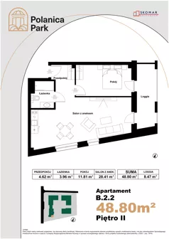 2 pokoje, apartament inwestycyjny 48,80 m², piętro 2, oferta nr B_2_2, Polanica Park Apartamenty - etap II, Polanica-Zdrój, ul. Zdrojowa
