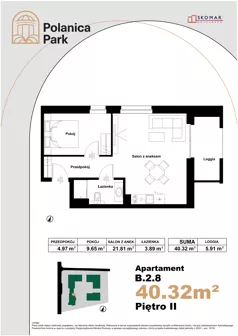 2 pokoje, apartament inwestycyjny 40,32 m², piętro 2, oferta nr B_2_8, Polanica Park Apartamenty - etap II, Polanica-Zdrój, ul. Zdrojowa