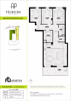 4 pokoje, mieszkanie 103,97 m², piętro 3, oferta nr B1/19, Apartamenty Północna, Lublin, Śródmieście, Śródmieście, ul. Północna 22/24