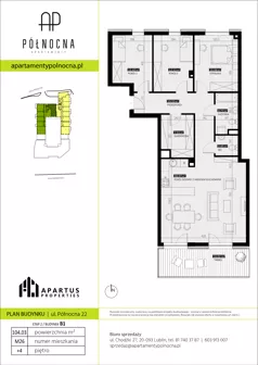 4 pokoje, mieszkanie 104,03 m², piętro 4, oferta nr B1/26, Apartamenty Północna, Lublin, Śródmieście, Śródmieście, ul. Północna 22/24