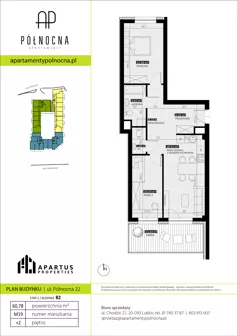 3 pokoje, mieszkanie 60,78 m², piętro 2, oferta nr B2/19, Apartamenty Północna, Lublin, Śródmieście, Śródmieście, ul. Północna 22/24