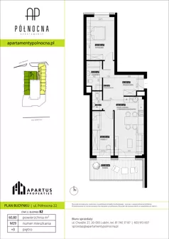 3 pokoje, mieszkanie 60,80 m², piętro 3, oferta nr B2/29, Apartamenty Północna, Lublin, Śródmieście, Śródmieście, ul. Północna 22/24