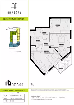 3 pokoje, mieszkanie 66,94 m², piętro 2, oferta nr B3/9, Apartamenty Północna, Lublin, Śródmieście, Śródmieście, ul. Północna 22/24