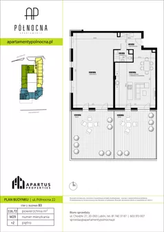 2 pokoje, mieszkanie 116,72 m², piętro 2, oferta nr B3/29, Apartamenty Północna, Lublin, Śródmieście, Śródmieście, ul. Północna 22/24