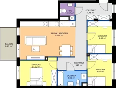 4 pokoje, mieszkanie 78,30 m², piętro 3, oferta nr B1/17, Apartamenty Północna, Lublin, Śródmieście, Śródmieście, ul. Północna 22/24