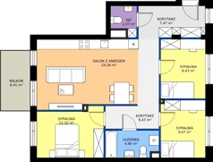 4 pokoje, mieszkanie 78,29 m², piętro 2, oferta nr B1/9, Apartamenty Północna, Lublin, Śródmieście, Śródmieście, ul. Północna 22/24
