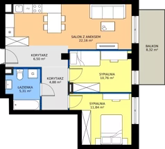 3 pokoje, mieszkanie 61,45 m², piętro 1, oferta nr B2/8, Apartamenty Północna, Lublin, Śródmieście, Śródmieście, ul. Północna 22/24