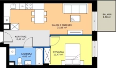 2 pokoje, mieszkanie 44,57 m², piętro 1, oferta nr B2/7, Apartamenty Północna, Lublin, Śródmieście, Śródmieście, ul. Północna 22/24