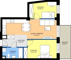3 pokoje, mieszkanie 57,01 m², piętro 1, oferta nr B2/2, Apartamenty Północna, Lublin, Śródmieście, Śródmieście, ul. Północna 22/24