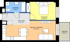 2 pokoje, mieszkanie 46,44 m², piętro 1, oferta nr B2/4, Apartamenty Północna, Lublin, Śródmieście, Śródmieście, ul. Północna 22/24