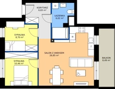 3 pokoje, mieszkanie 58,86 m², piętro 1, oferta nr B2/9, Apartamenty Północna, Lublin, Śródmieście, Śródmieście, ul. Północna 22/24