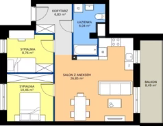 3 pokoje, mieszkanie 58,88 m², piętro 2, oferta nr B2/18, Apartamenty Północna, Lublin, Śródmieście, Śródmieście, ul. Północna 22/24