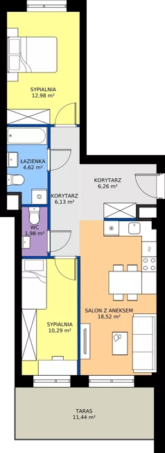 3 pokoje, mieszkanie 60,78 m², piętro 2, oferta nr B2/19, Apartamenty Północna, Lublin, Śródmieście, Śródmieście, ul. Północna 22/24