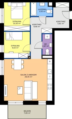 3 pokoje, mieszkanie 70,09 m², piętro 1, oferta nr B3/23, Apartamenty Północna, Lublin, Śródmieście, Śródmieście, ul. Północna 22/24