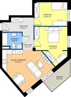 3 pokoje, mieszkanie 66,94 m², piętro 2, oferta nr B3/9, Apartamenty Północna, Lublin, Śródmieście, Śródmieście, ul. Północna 22/24