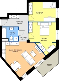 3 pokoje, mieszkanie 66,86 m², piętro 1, oferta nr B3/5, Apartamenty Północna, Lublin, Śródmieście, Śródmieście, ul. Północna 22/24