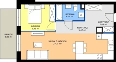 2 pokoje, mieszkanie 54,46 m², piętro 1, oferta nr B3/22, Apartamenty Północna, Lublin, Śródmieście, Śródmieście, ul. Północna 22/24