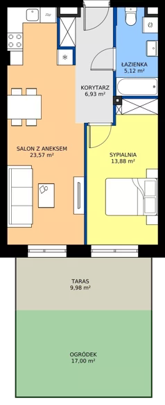 2 pokoje, mieszkanie 47,00 m², piętro 6, oferta nr B2/49, Apartamenty Północna, Lublin, Śródmieście, Śródmieście, ul. Północna 22/24