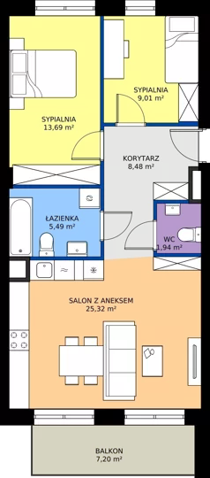 3 pokoje, mieszkanie 63,93 m², piętro 3, oferta nr B3/15, Apartamenty Północna, Lublin, Śródmieście, Śródmieście, ul. Północna 22/24