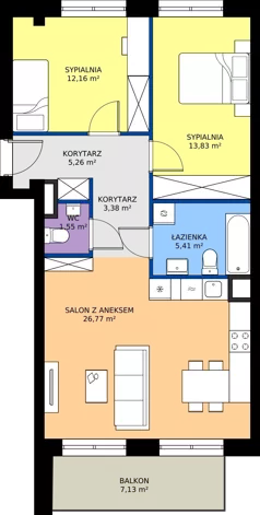 3 pokoje, mieszkanie 68,38 m², piętro 3, oferta nr B3/36, Apartamenty Północna, Lublin, Śródmieście, Śródmieście, ul. Północna 22/24