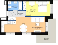 2 pokoje, mieszkanie 42,98 m², piętro 3, oferta nr C-29, Królewicza Park, Szczecin, Północ, Niebuszewo-Bolinko, ul. Królewicza Kazimierza