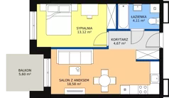 2 pokoje, mieszkanie 40,48 m², piętro 3, oferta nr B-23, Królewicza Park, Szczecin, Północ, Niebuszewo-Bolinko, ul. Królewicza Kazimierza