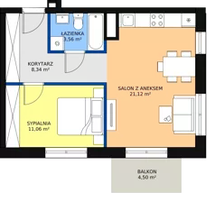 2 pokoje, mieszkanie 44,08 m², piętro 2, oferta nr D-20, Królewicza Park, Szczecin, Północ, Niebuszewo-Bolinko, ul. Królewicza Kazimierza