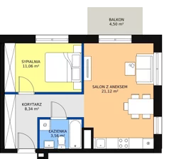 2 pokoje, mieszkanie 44,08 m², piętro 1, oferta nr D-09, Królewicza Park, Szczecin, Północ, Niebuszewo-Bolinko, ul. Królewicza Kazimierza