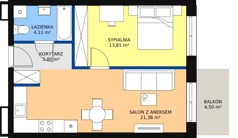 2 pokoje, mieszkanie 43,10 m², piętro 1, oferta nr F-16, Królewicza Park, Szczecin, Północ, Niebuszewo-Bolinko, ul. Królewicza Kazimierza