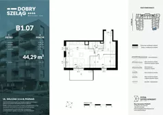 2 pokoje, apartament 44,29 m², piętro 1, oferta nr B1.07, Dobry Szeląg, Poznań, Winogrady, Winogrady, ul. Wilczak 12A